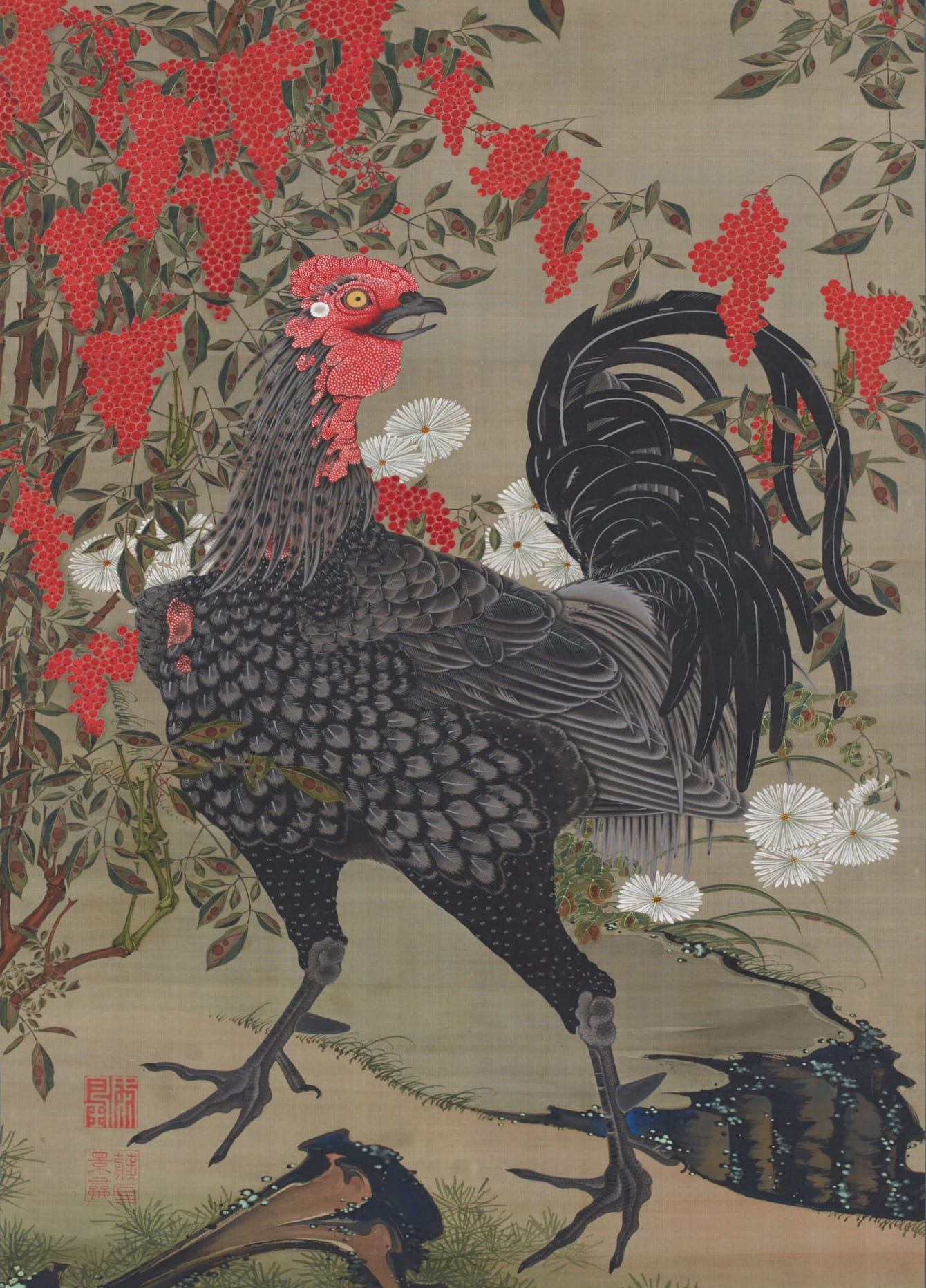 『南天雄鶏図』伊藤若冲  