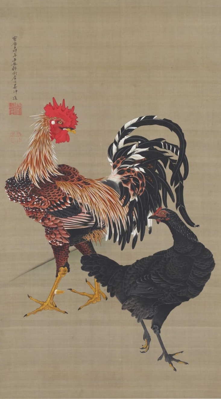 『大鶏雌雄図』伊藤若冲